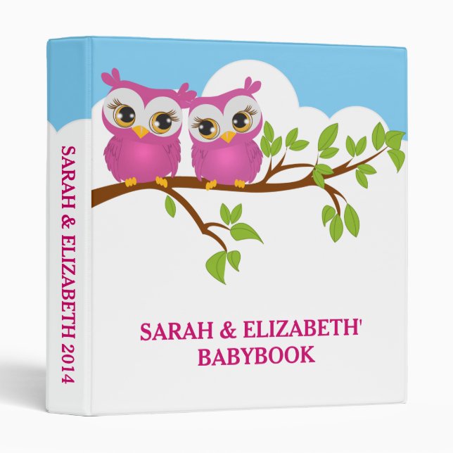 Sweet Twins Owls Girl Baby Photo Album Binder (Front/Spine)