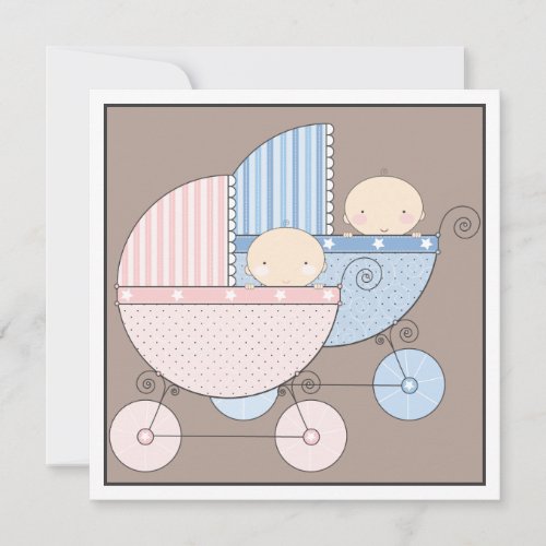 Sweet Twins Two Carriage Baby Shower Invitation