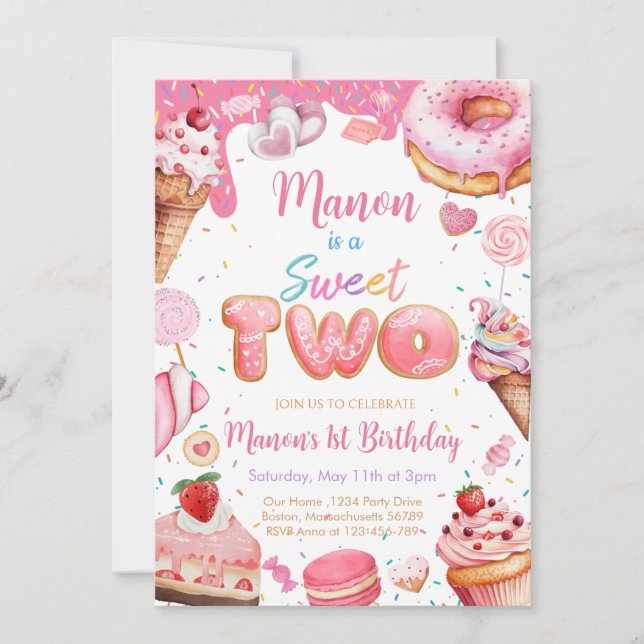 Sweet Two Birthday Girl Invitation (Front)