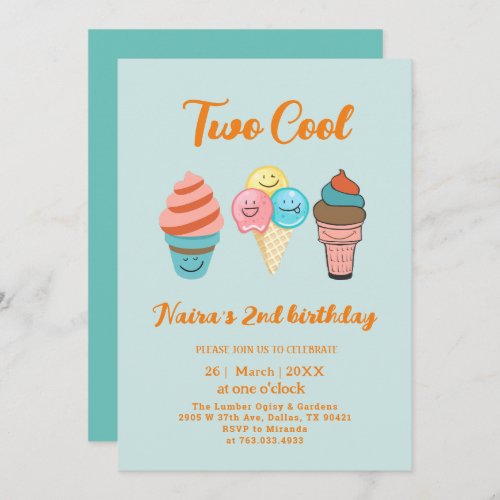 Sweet  Two Cool 2nd Birthday Invitation