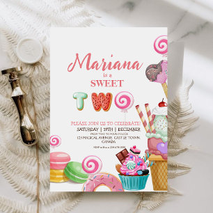 Sweet Two Cute Ice Cream Cupcakes Kids Birthday  Invitation