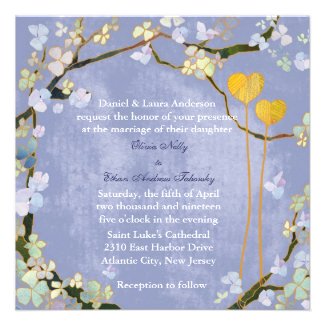 Sweet Two Hearts Blue Modern Summer Wedding Invite