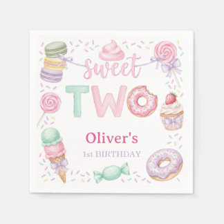 Sweet Two Pastel Dessert 2nd Birthday Paper Napkin