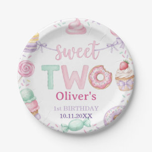 Sweet Two Pastel Dessert 2nd Birthday Paper Plate
