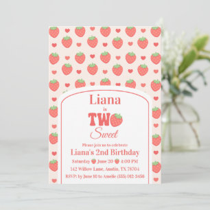 Sweet Two Strawberry Girl’s 2nd Birthday Party Invitation