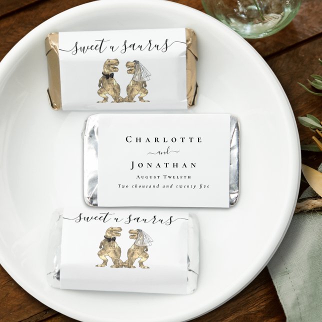 Sweet u Saurus Dinosaur Theme Wedding custom Hershey's Miniatures (Funny Dinosaur theme wedding personalized candy favors sweet u saurus quote modern elegant script)