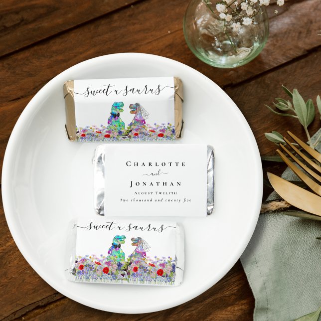 Sweet u Saurus Funny Dinosaur Wedding Custom Hershey's Miniatures (Sweet u saurus funny dinosaur bride & groom custom wedding candy favor watercolor wildflower florals)