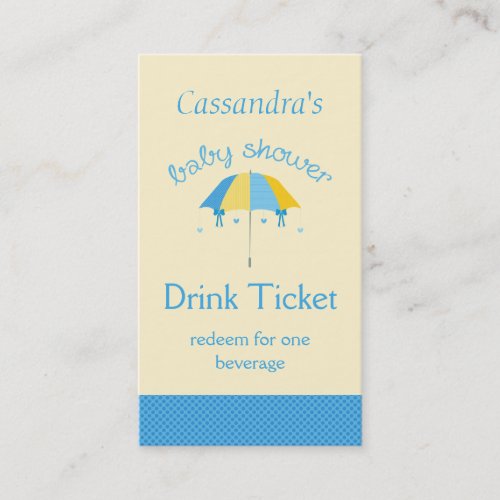 Sweet Umbrella Baby Shower Blue Drink Ticket Business Cards