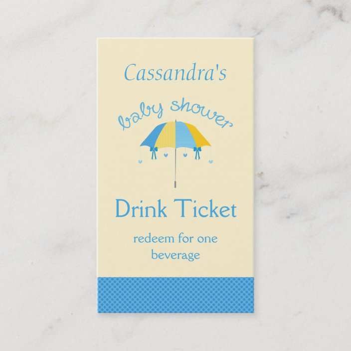 Sweet Umbrella Baby Shower Blue Drink Ticket Zazzle Com