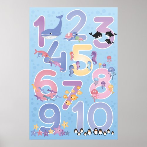 Sweet Under the Sea Animals Number Poster