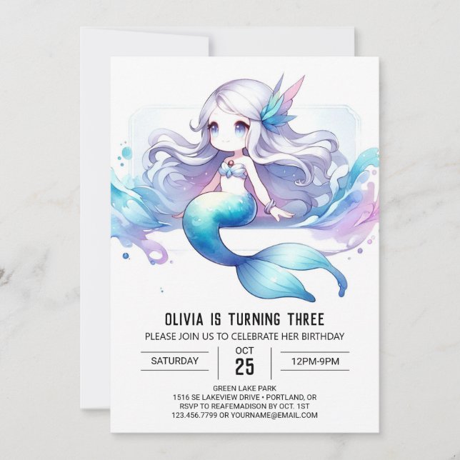Sweet Underwater Mermaid Birthday Invitation (Front)