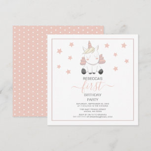 Sweet Unicorn And Stars Birthday Invitation
