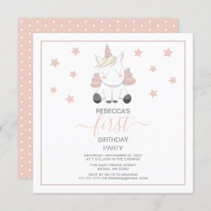 Sweet Unicorn And Stars Birthday Invitation