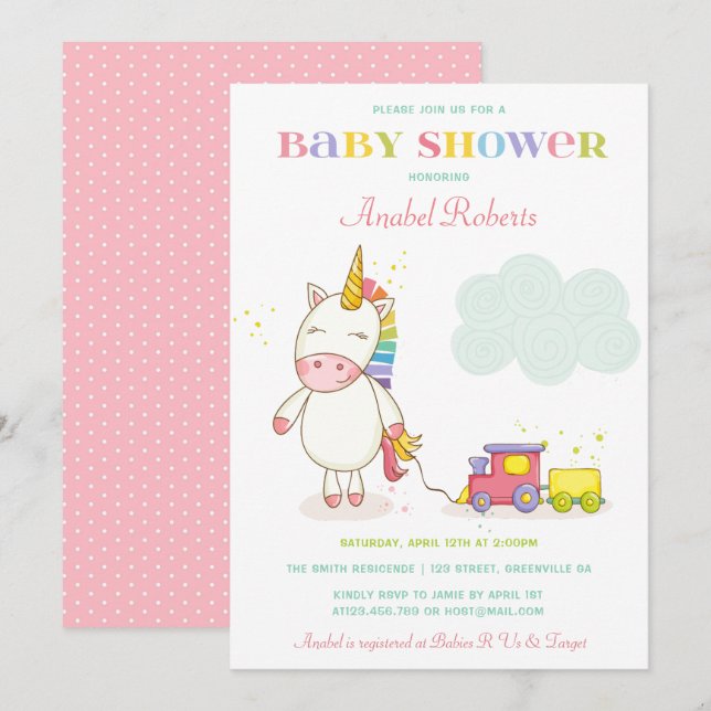 Sweet Unicorn Baby Shower Invitation (Front/Back)