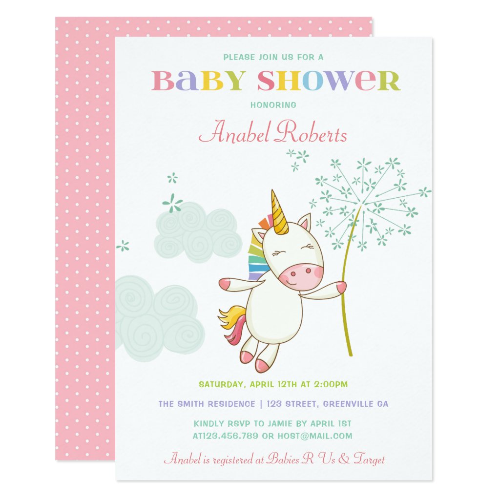 zazzle unicorn baby shower invitations