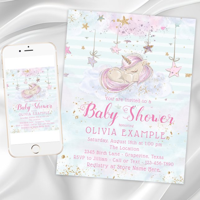Sweet Unicorn Baby Shower Invitations (Sweet unicorn baby shower invitation. Instant download and printed invitations available.)