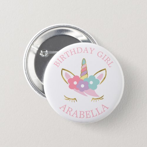 Sweet Unicorn Birthday Girl Personalized Button