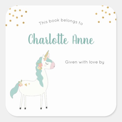 Sweet unicorn childrens bookplate