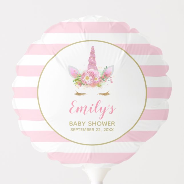 Sweet Unicorn Face Pink Striped Balloon (Front)