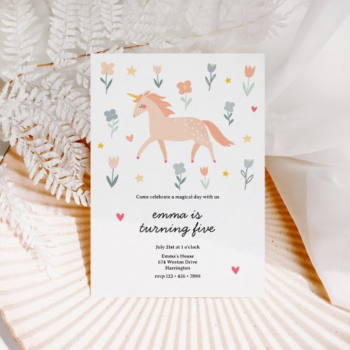 Sweet Unicorn Floral Birthday Invitation