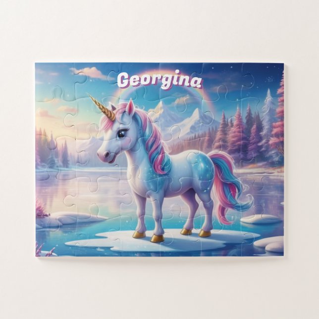 Sweet Unicorn on Frozen Lake Jigsaw Puzzle (Horizontal)