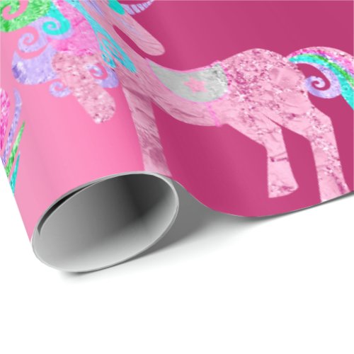 Sweet Unicorn Sparkly Glitter Pink Fairly Fuchsia Wrapping Paper