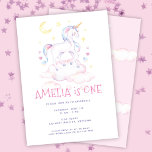 Sweet Unicorn Watercolor Pink Kids Birthday Invitation<br><div class="desc">This sweet kids birthday party invite features a watercolor unicorn illustration on pink clouds with crescent moon and stars and hand-written typography. The back has a light pink background with scattered pink clouds. You can further customize this design by adding a photo and/or additional text to the back... You can...</div>