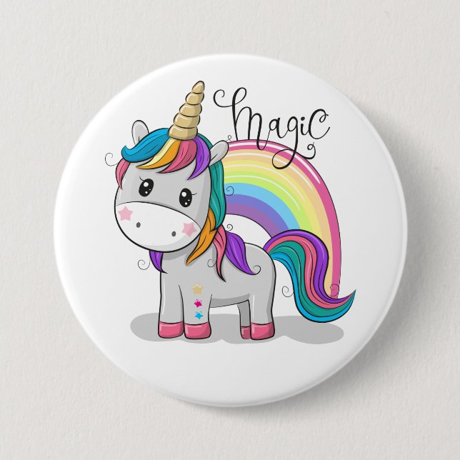 Sweet unicorn with big eyes button (Front)