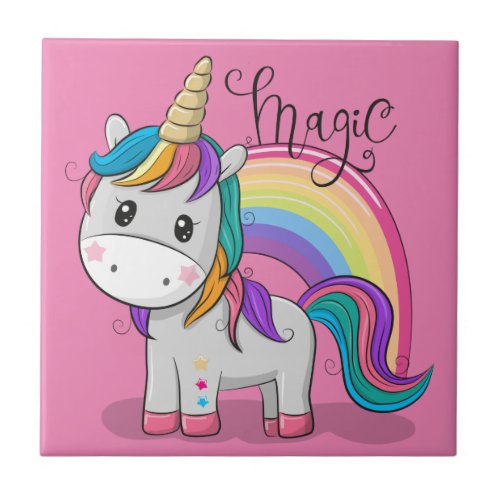 Sweet unicorn with big eyes ceramic tile