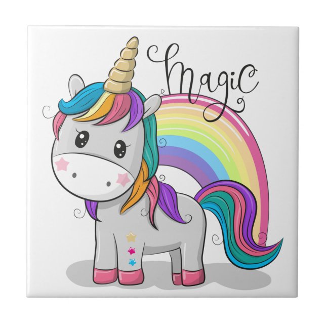 Sweet unicorn with big eyes ceramic tile (Front)