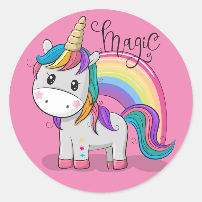Sweet unicorn with big eyes classic round sticker (Front)