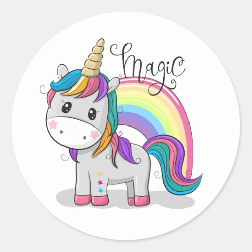 Sweet unicorn with big eyes classic round sticker
