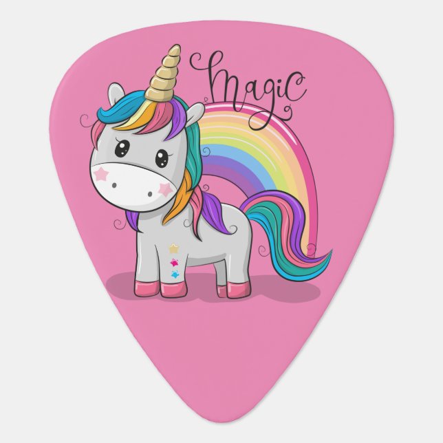 Sweet unicorn with big eyes guitar pick (Front)