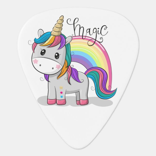 Sweet unicorn with big eyes guitar pick (Front)