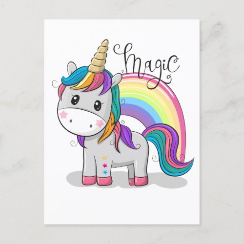 Sweet unicorn with big eyes holiday postcard