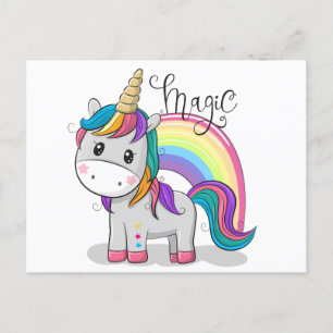 Sweet unicorn with big eyes holiday postcard