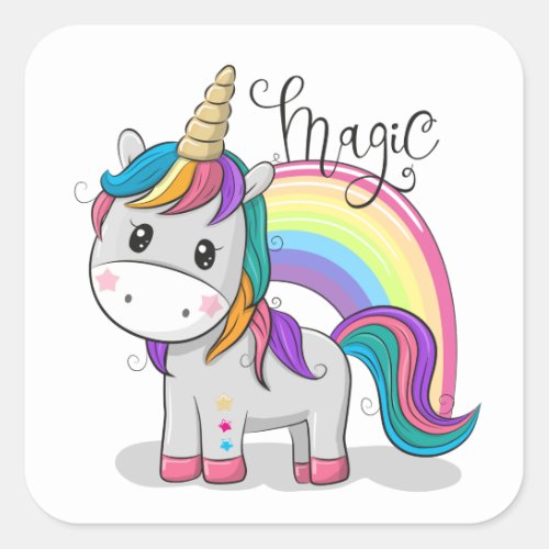 Sweet unicorn with big eyes square sticker