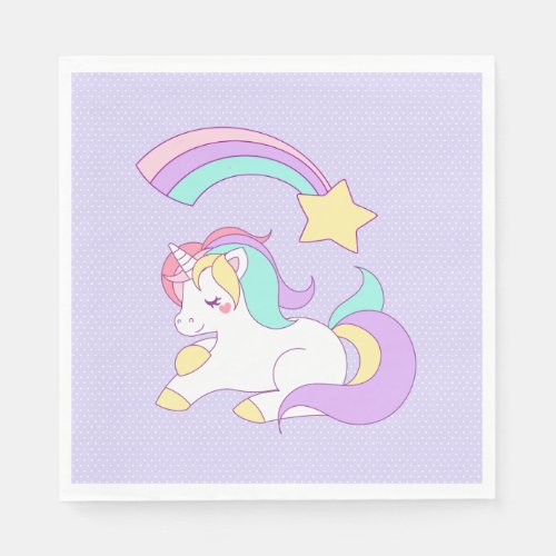 Sweet Unicorn with Rainbow Shooting Star Napkins