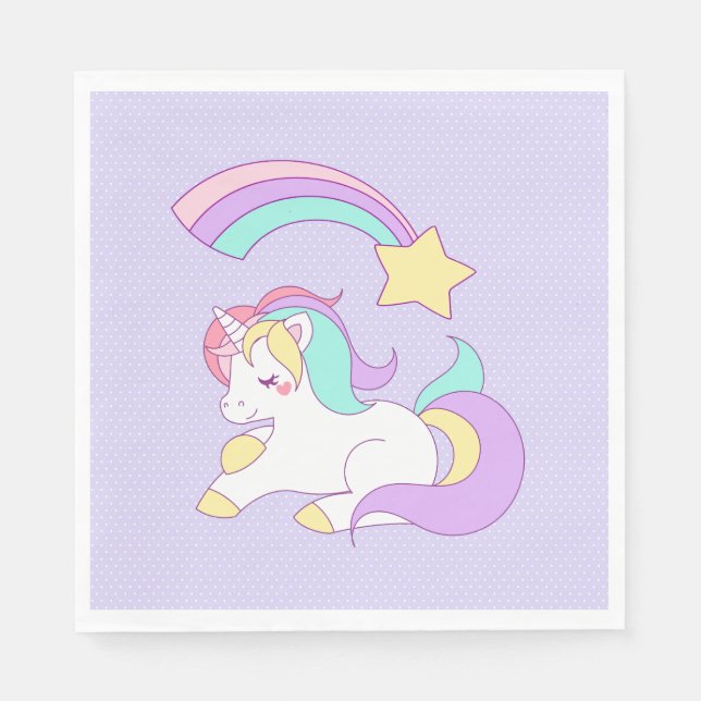 Sweet Unicorn with Rainbow Shooting Star Napkins (Front)