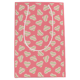 Sweet Valentine Argyle Hearts Dark Pink Medium Gift Bag