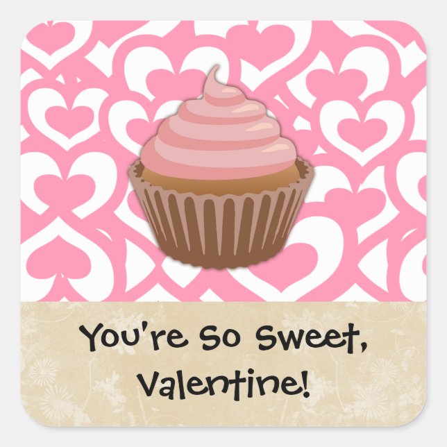 Sweet Valentine Cupcake Square Sticker (Front)
