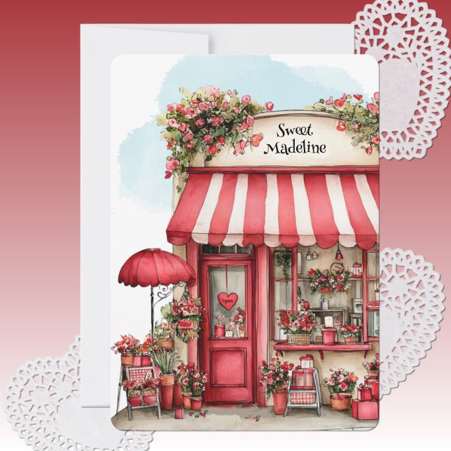 Sweet Valentine Flower Shop Personalized Flat Holiday Card (Creator Uploaded)