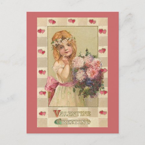 Sweet Valentine Girls with Floral Bouquets 2 Holiday Postcard
