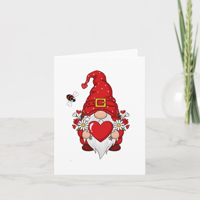 Sweet Valentine Gnome Heart Thank You Card  (Front)