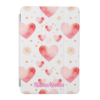 Sweet Valentine Heart Pattern with Golden Glitter iPad Mini Cover