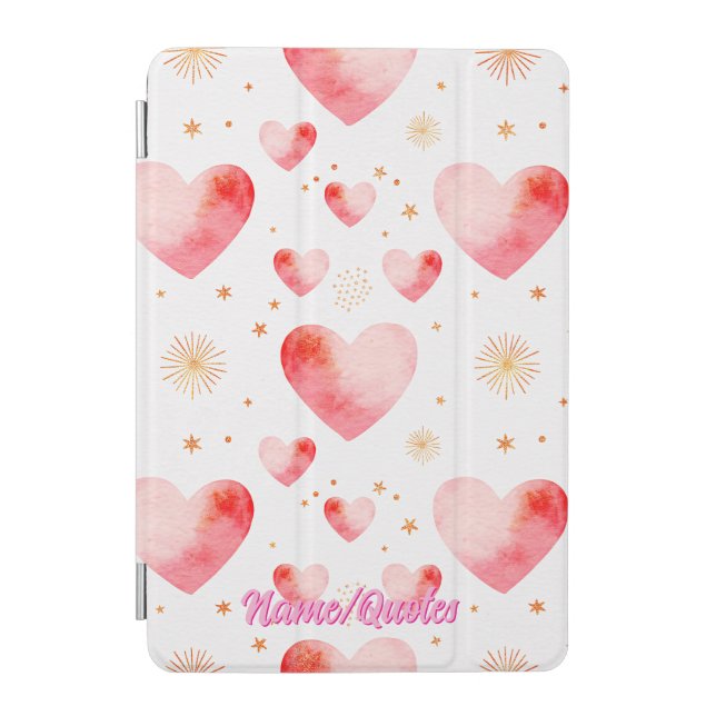 Sweet Valentine Heart Pattern with Golden Glitter iPad Mini Cover (Front)