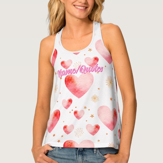 Sweet Valentine Heart Pattern with Golden Glitter Tank Top (Front)