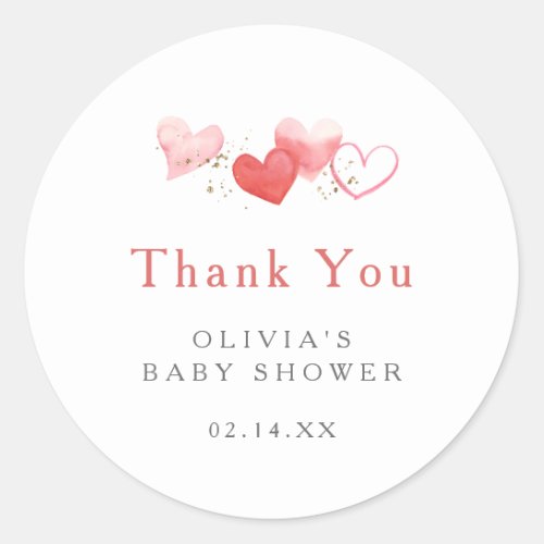 Sweet Valentine Hearts Baby Shower Thank You Classic Round Sticker