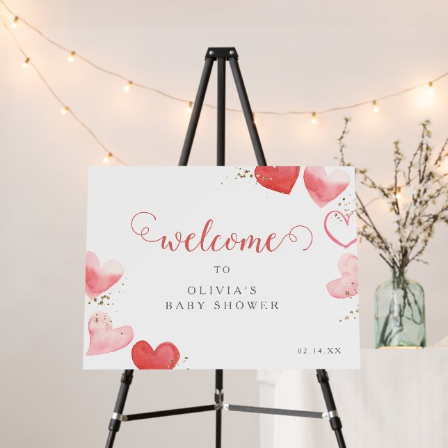 Sweet Valentine Hearts Baby Shower Welcome Sign (In Situ (Stand))