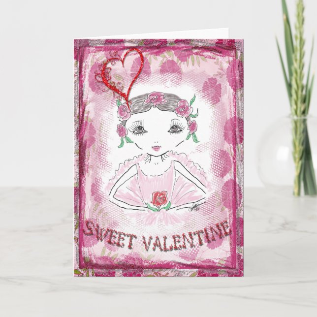 Sweet Valentine Little Ballerina Holiday Card (Front)